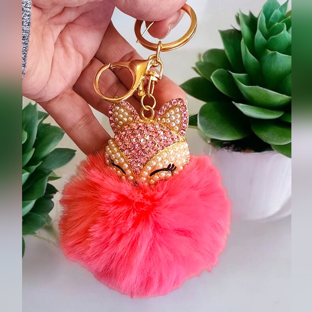 Purse Charm Pink & Gold Fox Keychain Accessory Bag Charm New